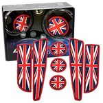 iJDMTOY Union Jack Style Silicone Interior Cabin Mats Compatible with Mini Cooper R55 R56 R57 R58 R59, 7-Piece Red/Blue Cupholder Coasters, Side Door Compartment Liners