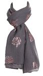 World of Shawls Silver Foil Mulberry Tree Print Fashion Scarf (Grey)