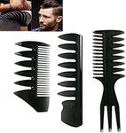 Lanjue 3 Pieces Men Styling Comb, Black Pompadour Comb Mens Comb Wide Tooth Comb Streaker Comb Afro Hair Barber Comb for Wet Curly Thick Oil Hair