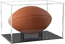 Acrylic Football Display Case Clear Full Size Frame Glass Showcase Box Assemble UV Protection Memorabilia Sports with Black Stand Holder Box Protection Storage