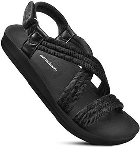 AEROTHOTIC Women's Hadal Arch Support Slingback Travel Essentials Sandals (Hadal Black, 6)