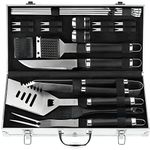 POLIGO 22PCS BBQ Tools Set BBQ Accessories Stainless Steel Grill Set for Outdoor Barbecue Accessories BBQ Set Utensils in Aluminum Case - Premium BBQ Kit Ideal Father's Day Birthday Gifts for Dad Men