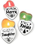 Personalised Set of 3 Merry Christmas Mini Heart Shaped Silver Tins Tealight Style Candles. Secret Santa Gift orXmas Dinner Place Settings. Each tin is 45x45x25mm. (Daughter)