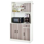 COSTWAY Kitchen Hutch Storage Cabinet, 71" Freestanding Buffet with Hutch, Adjustable Shelves, Drawers and Doors, Tall Kitchen Pantry Cabinet with Countertop for Home, White