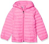 Amazon Essentials Big Girls' Lightweight Water-Resistant Packable Hooded Puffer Jacket, Neon Flamingo Pink, Medium