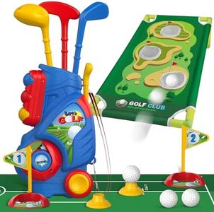 Liberry Toddler Golf Set for 2 3 4 5 Years Old Boys Girls, Upgraded Kids Golf Cart with Golf Cornhole Board & Putting Mat, Indoor and Outdoor Golf Toys Birthday Gift