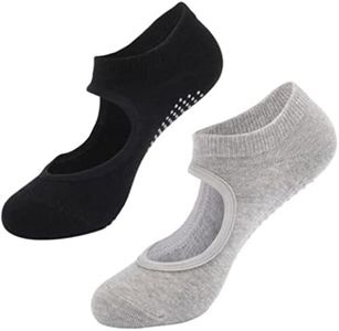 2 Pairs Women Yoga Barre Socks, MH MOIHSING Anti Slip/Skid Silicone Gym Pilates Barre Ballet Trampolines Bikram Socks Fitness Sport Sweating Socks-(Black, Grey)