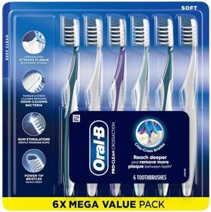 Oral-B Pro Health CrossAction All in One Soft Toothbrushes, Deep Plaque Fighter, Rounded Bristles Gentle on Teeth, Tongue and Cheek Cleaner, Gum Stimulators, 6 Count, Tooth Brush Pack