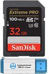 SanDisk 32GB SDHC SD Extreme Pro Memory Card Works with Canon EOS Rebel T5, T5i, T6, T6i, T7, T7i Digital DSLR Camera 4K V30 (SDSDXXG-032G-GN4IN) Bundle with 1 Everything But Stromboli 3.0 Reader