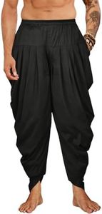 PASLTER Mens Kaftan Linen Cotton Pants Casual Kurta Elastic Waist Harem Baggy Yoga Pants Loose Fit Boho Hippie Trousers Black