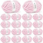 Inhand Baby Pink Chunky Chenille Yarn for Hand Knitting,Thick Bulky Mom Blanket Yarn for Crocheting,Soft Fluffy Yarn for Mother’s Day Gifts and Crafts for Women/Grandma,18 Pack (29.5Yds/8.4oz Each)