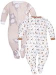 Sibinulo Baby Boys Baby Girls Sleepsuit with Feet Mix Pack of 2 Beige Meadow Beige Bears EU 62, UK 24 (0-3 Months)