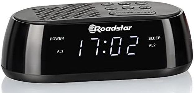 Roadstar CLR-2477 Radio Reloj Despertador Digital PLL FM, Puerto USB de Carga Rápida, 2 Alarmas, Gran Pantalla LCD, Función Snooze, Temporizador de Apagado, Negro