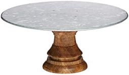 KitchenCraft INDCSTAND Industrial Kitchen Wooden Cake Stand with Steel Platter, Steel, Multi-Colour, 19.5 cm