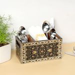 DULI Multipurpose Stand, Cutlery Holder, Spoon Stand, Table Organizer with 3 Sections, Chammach Stand (21cm x 10cm) (3 Section: Jamawaar)