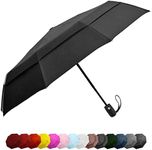EEZ-Y Travel Umbrellas for Rain - Wind Resistant w/Open Close Button - Black