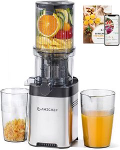 AMZCHEF Cold Press Juicer – Stainless Steel, Large Feed Chute, Easy Clean