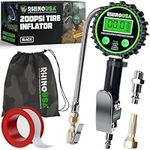 Rhino USA Digital Tire Inflator with Pressure Gauge (0-200 PSI) - ANSI B40.1 Accurate, Large 2" Easy Read Glow Dial, Premium Braided Hose, Solid Brass Hardware, Best for Any Car, Truck, Motorcycle, RV