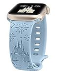 Beexi Cartoon Engraved Compatible with Apple Watch Straps 38mm 40mm 41mm Women, Soft Silicone Cute Sport Breathable Replacement Strap for iWatch Series 9 8 7 6 5 4 3 2 1 SE, Blue