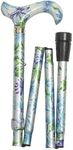 Classic Canes Fashionable Height Adjustable Folding Walking Stick - Ladies Blue & Green