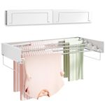 Vikaqi Wall Mounted Clothes Drying Rack, Foldable Wall Mount Laundry Drying Rack Folding Indoor, Drying Rack Clothing Collapsible, Towel Drying Rack with Wall Template, 5 Rods, 32", White