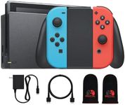 V2 Model Switch Console with Neon Red and Neon Blue Joy‑Con - 1 Year Warranty - Comes with Dock + High Speed HDMI Cable + Finger Sleeves (Renewed)