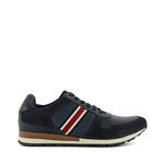 Dune Mens TRONIC Stripe Detail Leather Trainers Size UK 9 Flat Heel Navy