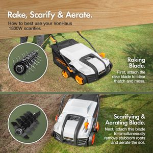 VonHaus 1800W Electric Lawn Scarifier – Powerful Garden Aerator