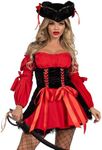 Leg Avenue Vixen Pirate Wench Set-Peasant Dress with Velvet Lace Corset-Sexy Halloween Costume for Women, Black/Red, Large