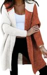 Astylish Women Hooded Color Block Open Front Cardigan Long Sleeve Sweater Outwear Brown Large