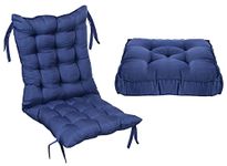 Kuber Industries Microfiber 18 * 36 Inch Back and Seat Chair Cushion with Ties & 18 * 18 Inch Square Cushion for Rocking Chair, Desk Chair, Dining Chairs, Lounge Chair- Set of 2 (Navy Blue)