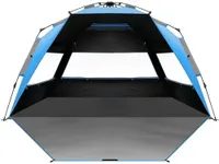 OutdoorMaster Beach Tent with Dark Shelter Technology, Portable Sun Shade Shelter 4 Person, Pop Up Beach Tents with UPF 50+ UV Protection, 9.5mm Thick Pole, 3 Ventilating Mesh Windows -Blue