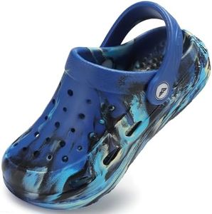 Ballaza Kids Classic Garden Clogs | Camo Graphic Unisex EVA Mules for Boys Girls Closed Toe Water Shoes with Arch Support Navy/Teal/Yellow Little Kid 2