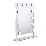 Waneway Hollywood Mirror with Lights for Makeup Dressing Table, Lighted Vanity Mirror with 12 Dimmable LED Bulbs and Plug in Power Supply, White