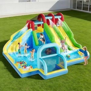 Garvee Inflatable Bounce House, 3 Water Slide Bounce House, Premium Oxford Fabric Bouncy Castle with Blower for Kids, Indoor Outdoor Play Center for Backyard Party & Family Fun