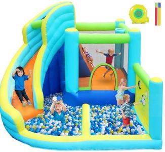 FBSPORT Inflatable Bounce House, Water Slide Park Slide Bouncer with Ball Shooting, Climbing Wall, Jumping and Splash Pool, Kids Bouncy Castle with 450W Air Blower for Outdoor Backyard