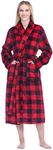 PAVILIA Plush Robe For Women | Buffalo Plaid Red Black Fluffy Soft Bathrobe | Luxurious Fuzzy Warm Spa Robe, Cozy Fleece Long Robe | Small-Medium