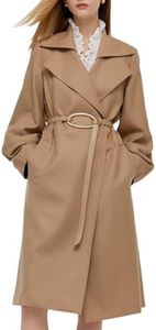 GOELIA Womens Oversized Long Trench Coats 2025 Worsted Wool Lantern Sleeve Windproof Khaki Trench Coat Fall Spring Casual Work Classic Outerwear with Leather Belt