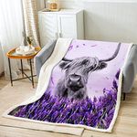 Homewish Highland Cow Blanket,Lavender Flower Blanket,Bull Cattle Sherpa Blanket,Western Animal Fleece Blanket,Wildlife Farmhouse Cow Throw Blanket For Bed Sofa Couch Decor Baby 30''x40'', Multi 45