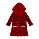 Verve Jelly Kids Baby Boys Girls Christmas Hooded Bathing Towel Outfit Toddler Bathrobe Pajamas Bathing Robe Fall Winter Clothes Set 110 Red 3-4 Years