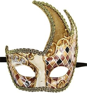 Luxury Mask Men's Vintage Design Masquerade Mask - Brown/Gold Musical with Gold Trim