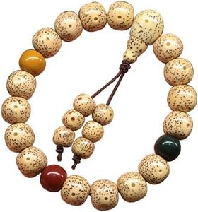 Natural Star Moon Bodhi Bracelet for Women Men Star Moon Carved Bead Bracelet Anxiety Relief Energy Yoga Meditatioon Healing Good Luck Tassel Design Buddha Bead Bracelets Birthday Gift (Bodhi 555)
