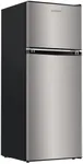 Upstreman 4.0 Cu.Ft. Small Refrigerator with Freezer, Dorm Essentials, Double Door, Mini Fridge for Office, Dorm, Bedroom, Adjustable Thermostat, Large Capacity, Stainless-SR401