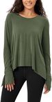 ODODOS Long Sleeve Tee for Women with Thumb Hole Modal Soft Athletic Gym Workout Tops Yoga Shirts, Army Green, X-Small