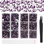 Aurehen 7000PCs Lilac Non Hotfix Flatback Rhinestones, Mixed 6 Sizes Round Crystal Gems Glass Rhinestone Beads for Face Nail Art Clothes Bags Bling Embellishments DIY Crafts