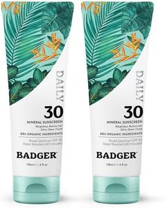 Badger Mineral Daily Sunscreen with Zinc Oxide, SPF 30, Lightweight & Easy to Apply w/No White Cast, Moisturizing Organic Sunscreen, Reef Safe, Vegan, Unscented, 4 fl oz, 2-Pack