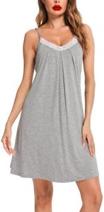 Lovasy Camisones de Mujer Verano Modal Camisones Sexys Mujer Ajustable Camisola Mujer Dormir Super Suave Camisón,Gris Claro,L