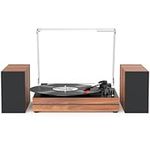 Vintage Record Player for Vinyl with Two External Speakers Retro Turntable for Vinyl Records Belt-Driven Turntable Support 3-Speed Wireless Playback Headphone AUX LP Vinyl Players Wood Grain