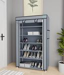 FLIPZON Premium 6-Tiers Shoe Rack/Multipurpose Storage Rack with Dustproof Cover (Iron Pipes, Non Woven Fabric, Plastic Connector) (Grey)