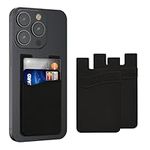 kwmobile Stick-On Card Holders for Phone (Set of 3) - Silicone Card Holder Double Slot Wallet - Sticks on to Phone Back - Black/Black/Black